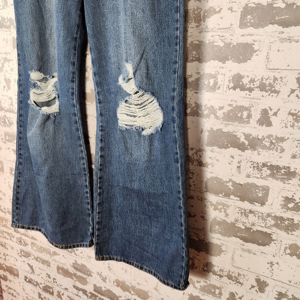 Forever 21 Jeans Women Size 27 Baggy Flare Wide Leg Ripped Distressed Y2K Denim - Picture 7 of 16